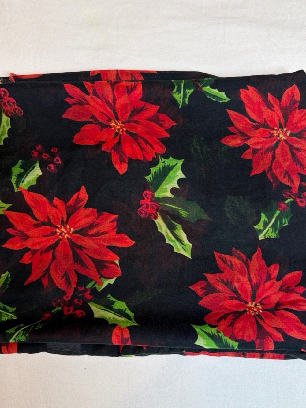 Holiday Poinsettia Infinity Scarf - Black with Red & Green Floral Print